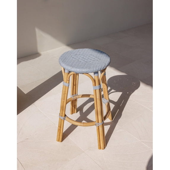 Bistro Backless Rattan Counter Stool Handmade Manau Rattan Kitchen Bar Seating 26 Inch Height for Island, Breakfast, Dining, Coastal Home