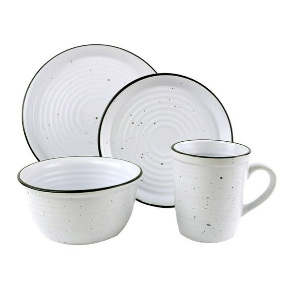 Bistro Black Rim Stoneware 16 Piece Dinnerware Set, Service For 4