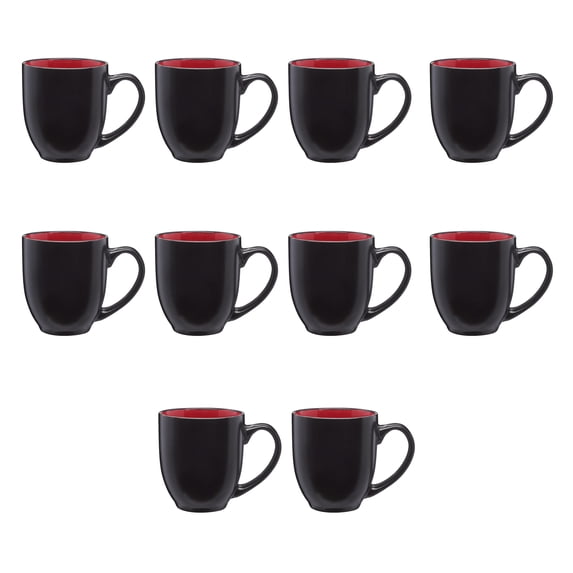Bistro Coffee Mugs 16 oz. Set of 10, Bulk Pack - Great for Tea, Cocoa, Diner, Travel mugs - Red