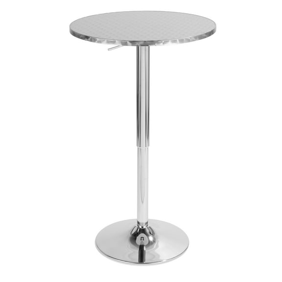 Bistro Contemporary Adjustable Round Bar Table in Silver