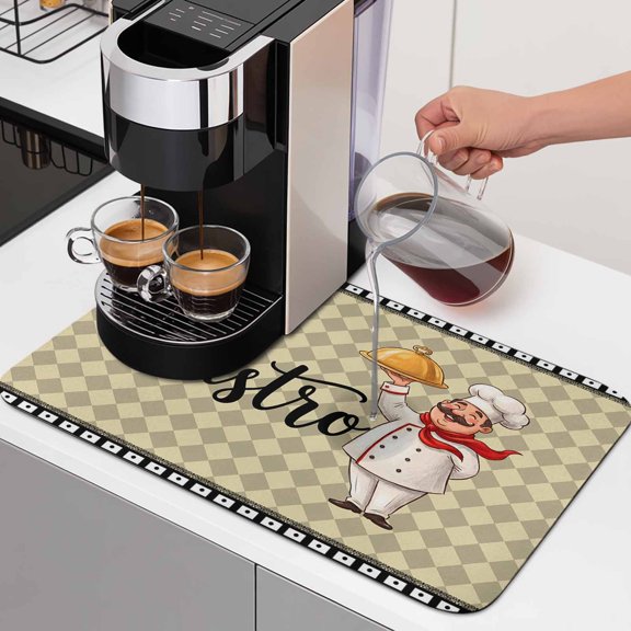 Bistro Cooker Dish Drying Mats for Kitchen Counter, Kitchen Tomato Plaid Black Border Absorbent Coffee Bar Mat with Non-slip Rubber Backed Quick Drying Dish Rack Pad 12"x16"