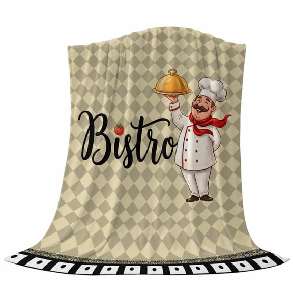 Bistro Cooker Fleece Throw Blanket Kitchen Tomato Plaid Black Border Ultra Soft Fuzzy Cozy Flannel Throw Blanket for Couch Sofa Bed Car Travel, Ideal Gifts 40x50 Inches