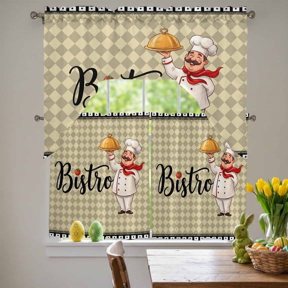 Bistro Cooker Swag Curtains Valance & Tier Set, Kitchen Tomato Plaid Black Border 3 Pcs Set Kitchen Swag Valances and Tiers 36 Inch Length Rod Pocket Curtain Drapes for Bedroom