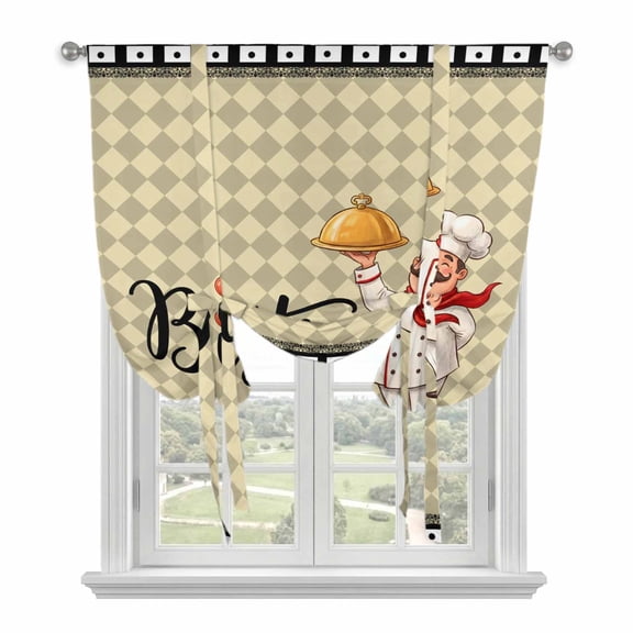 Bistro Cooker Tie Up Curtain for Window, Kitchen Tomato Plaid Black Border Adjustable Tie Up Balloon Curtain Valances Rod Pocket Window Treatment for Kitchen Bathroom Bedroom 34"x45"