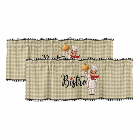 Bistro Cooker Valances for Window 2 Pack, Kitchen Tomato Plaid Black Border Rod Pocket Curtains Valances Light Filtering Short Curtains for Kitchen Bedroom Bathroom 54 x 18 Inch