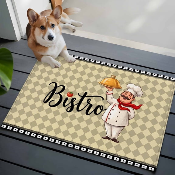 Bistro Cooker Washable Entry Rug 2x3 Kitchen Tomato Plaid Black Border Low Pile Indoor Door Mat with Rubber Backing Thin Area Rug for for Entrance, Bedroom, Kitchen, Laundry, Bathroom