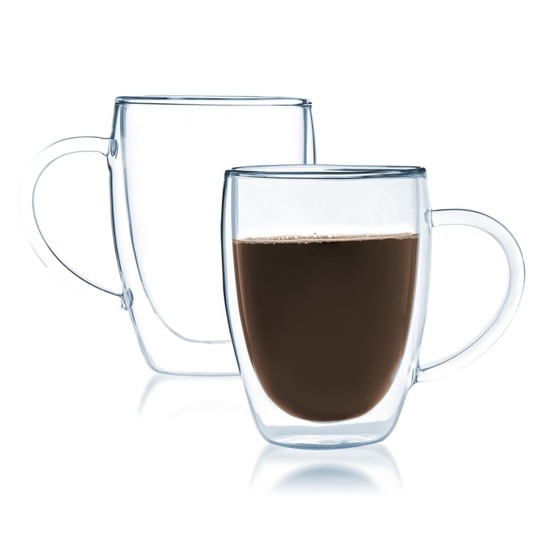 Bistro Mug with Handle from JavaFly, Double Walled Thermo Glass Cup, Set of  2 - 12oz