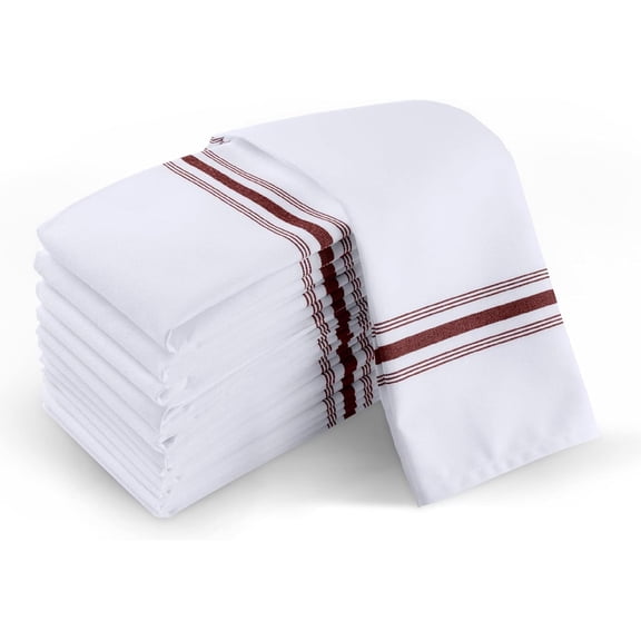 Bistro Restaurant Napkins, White with Colored Stripes and Fully Stitched Borders, 18” X 22” Poly Dinner Cloth Napkins, Bulk 50 Packs by Groko Textiles (Burgundy Stripe, White, 50)