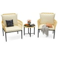 thumbnail image 1 of Bistro Set 3-Piece Outdoor Patio Furniture, Wicker Conversation Set with Cushions & Glass Table, All-Weather Metal Frame Chairs for Garden, Balcony, Deck, Beige, 1 of 6
