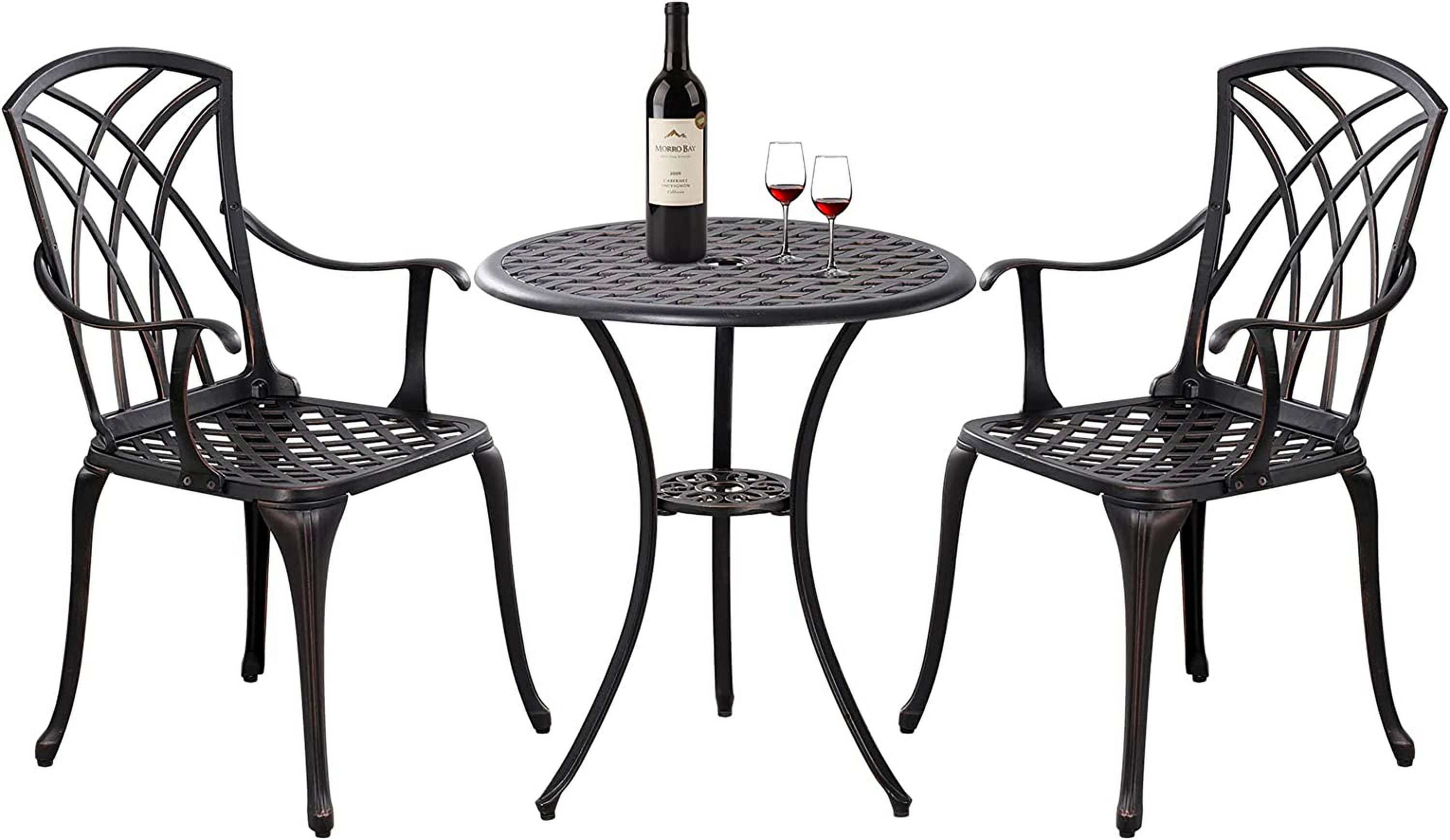 Bistro Set 3 Piece Outdoor Bistro Tabel Set with Umbrella Hole,Cast