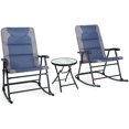 Bistro Set 3Piece W/ 2 Foldable Rocking Chairs and 1 Glass Table for