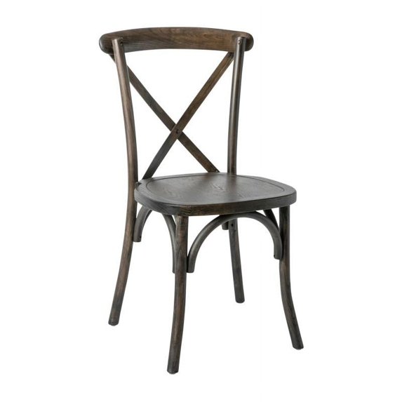 Bistro Style Cross Back Early American Wood Stackable Dining Chair - X Back Banquet Dining Chair