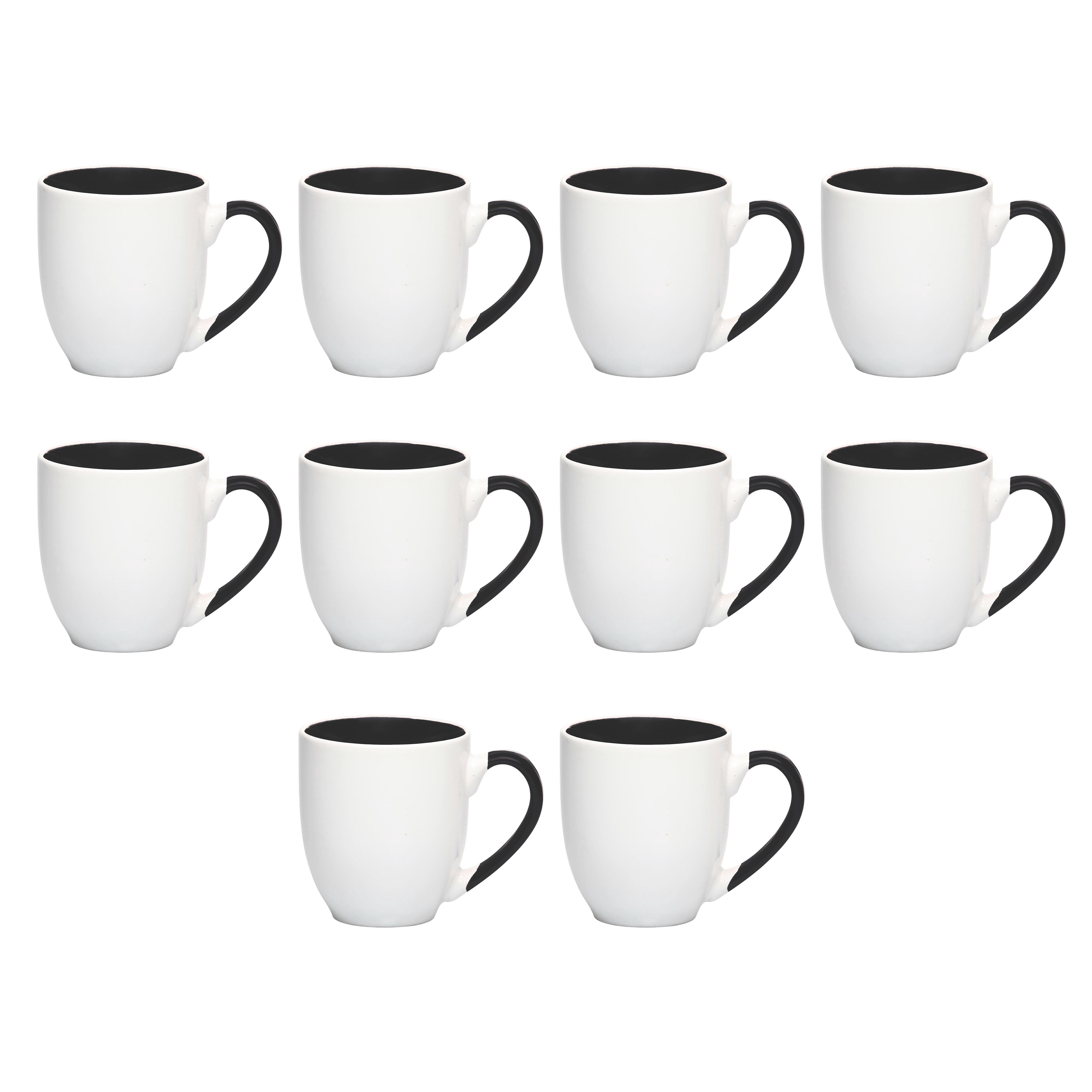 Bistro Style Large Coffee Mugs 16 oz. Set of 10, Bulk Pack - Perfect for Coffee, Tea, Espresso, Hot Cocoa, Other Beverages - Black
