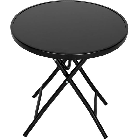 Bistro Table,18" Round Folding Side Table with Tempered Glass ,Small End Table for Outdoor Indoor Yard Garden Balcony Coffee, Black