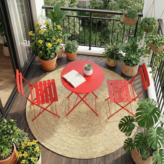 Bistro Table and Chairs Set of 2, 3-Pieces Patio Bistro Set with Folding Design, No Assembly Needed, Indoor/Outdoor Patio Furniture Set for Balcony, Yard, Garden