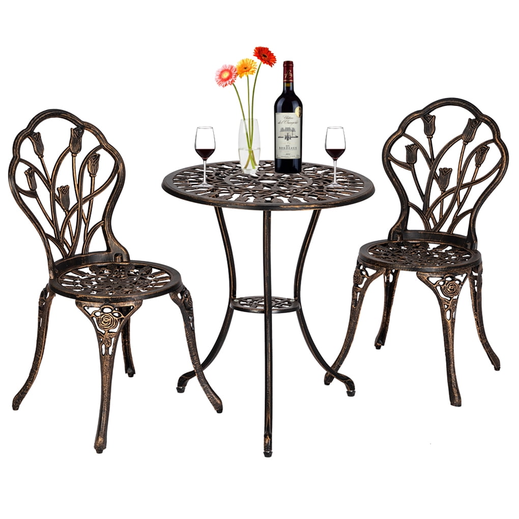 Bronze Cast Iron 3-Piece Tulip Bistro Set with Round Table