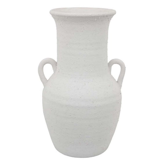 Bit Accent Vase, Old World White Ceramic, Classic Amphora 14 Inch