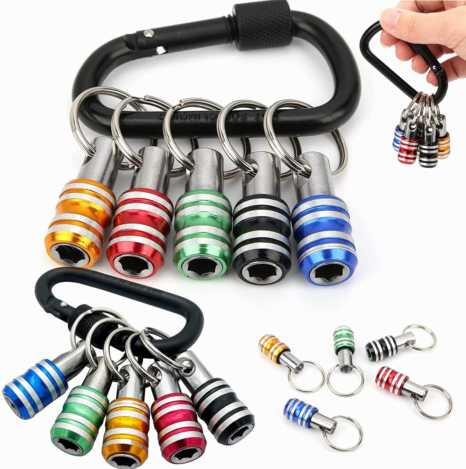 12 Pcs 1/4 Inch Hex Shank Aluminum Alloy Screwdriver Bits Holder, Driver Drill Bit Keychain Extension Bar With Black Clasp 12 Pcs 1/4 Inch Hex Shank Aluminum Alloy Screwdriver Bits Holder, Driver Drill Bit Keychain Extension Bar With Black Clasp