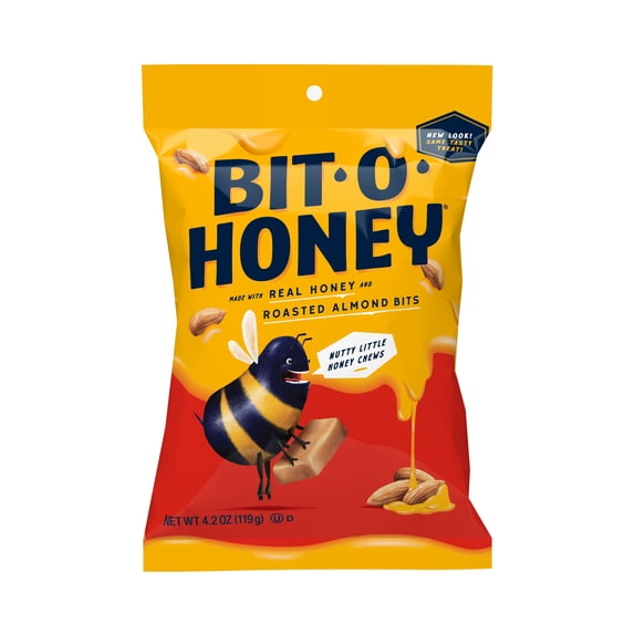 Bit-O-Honey Honey and Roasted Almond Chewy Taffy Candy 4.2oz. Candy Bag