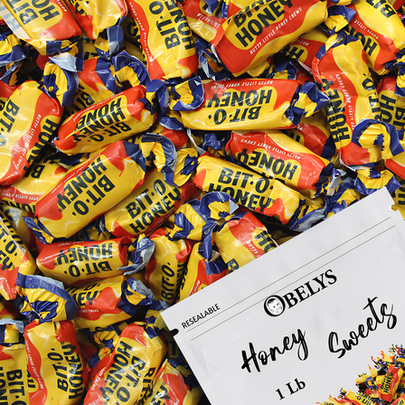 Bit-O-Honey Individually Wrapped Chewy Candy - 1 Pound Bag - Honey Flavored Taffy With Almond Bits