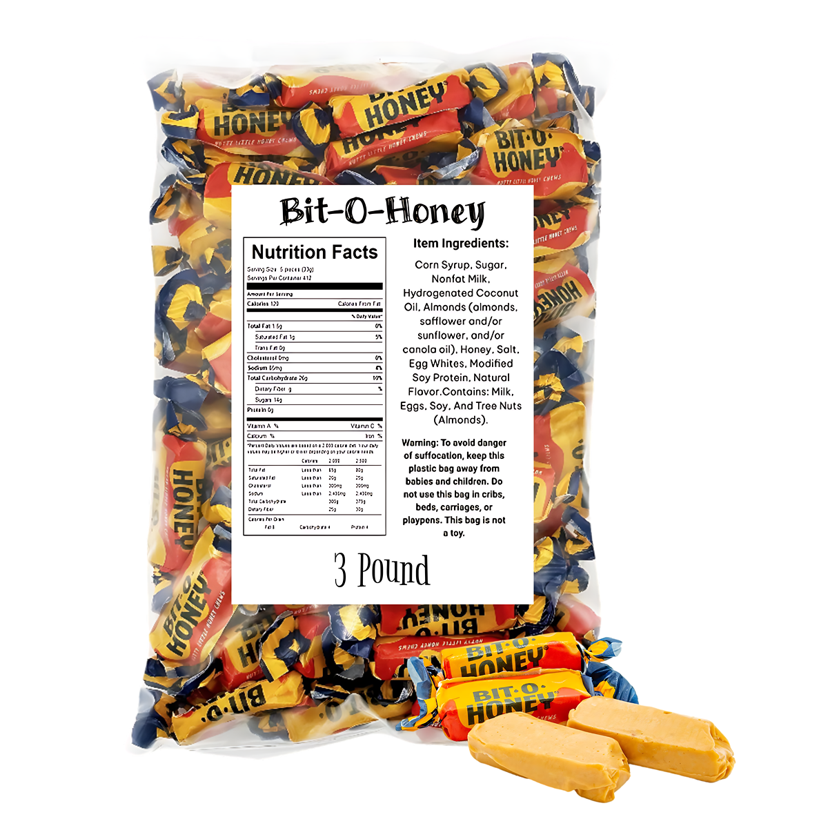 Bit-O-Honey Obelys Candy (3 Pounds) Individually Wrapped - (Approx 195  Pieces), image size:1200x1200
