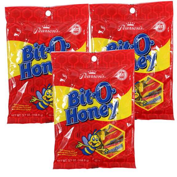 Bit-O-Honey Original 3.7oz. Made with Real Honey and Almond Bits Blended into Delicious Taffy Candy Great for Snacks Halloween Trick or Treats Goody Filler and Party Favors Pack of 3