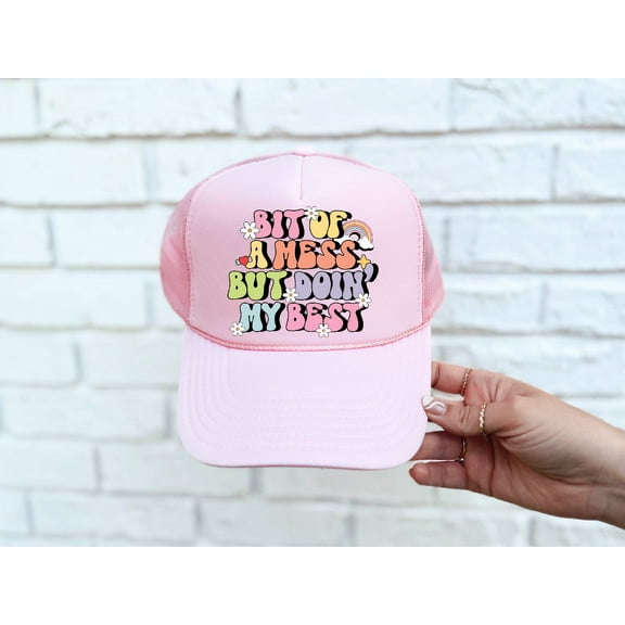 Southern Attitude Designs-Bit of a Mess Light Pink Unisex Foam Trucker Hat