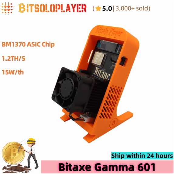 Bitaxe Gamma 601 BM1370 Chip 1.5TH/s 2.4G WiFi BTC Lottery Miner Crypto Mining Machine with Stand Silent Fan for Home Bitcoin Solo Mining,Orange Stand