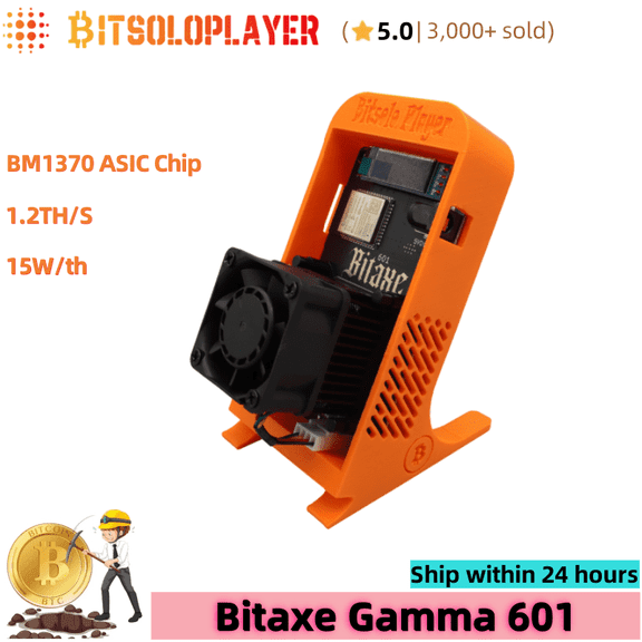 Bitaxe Gamma 601 BM1370 Chip 1.2TH/s 2.4G WiFi BTC Lottery Miner Crypto Mining Machine with Stand Silent Fan for Home Bitcoin Solo Mining,Orange Stand