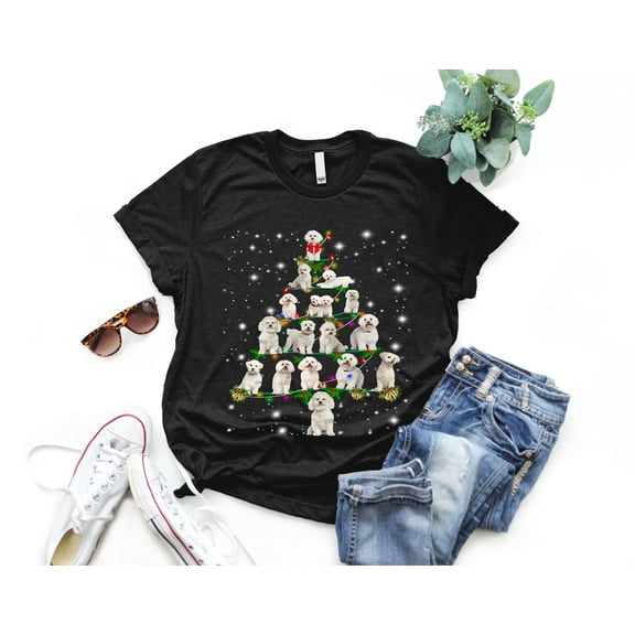 Bitchon Frise Christmas Tree T-Shirt, Funny Dog Lover Gift, Christmas Dog Tree T Shirt, Bitchon Frise Christmas Lights Shirts, Christmas Shirts for Women Men