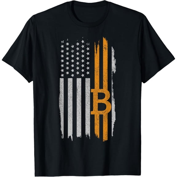 Bitcoin American Flag Patriotic Cryptocurrency Hodl T-ShirtMen and women, White Black T-shirt, size: Extra large S-4XL
