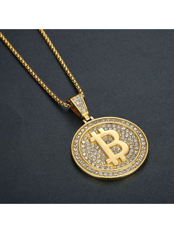 Bitcoin B Letter Dollar Motif Pendant Necklace For Men Women, 14K Gold Filled Neat Silhouette Modest Contemporary Craft Jewelry