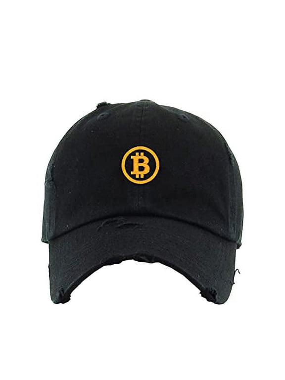 Bitcoin B Vintage Baseball Cap Embroidered Cotton Adjustable Distressed Dad Hat Black