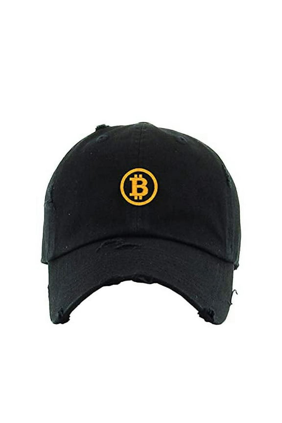 Bitcoin B Vintage Baseball Cap Embroidered Cotton Adjustable Distressed Dad Hat Black