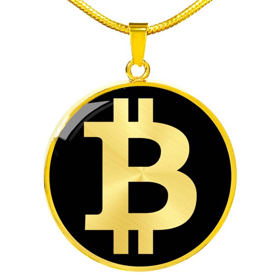 Bitcoin BTC Crypto Circle Pendant Necklace Stainless Steel 24 Inch Chain Silver Tone or Gold Tone