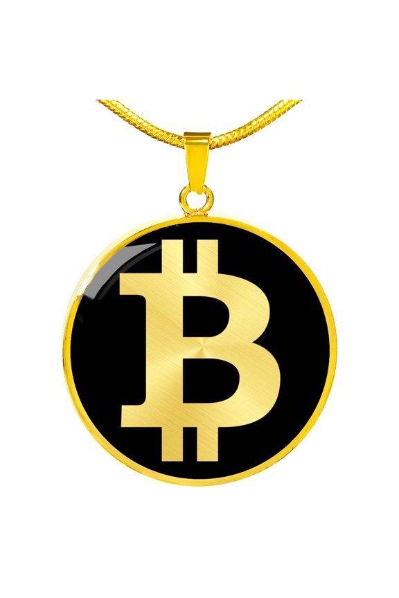 Bitcoin BTC Crypto Circle Pendant Necklace Stainless Steel 24 Inch Chain Silver Tone or Gold Tone