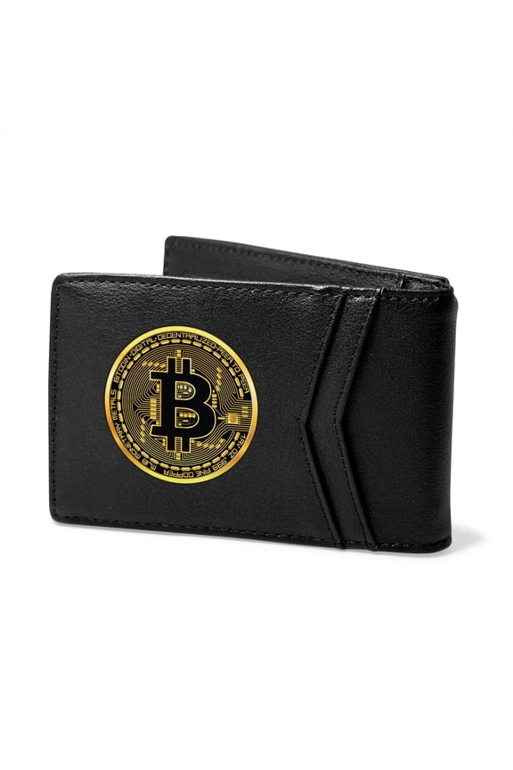 Bitcoin Black PU Leather Slim RFID Resistant Bi-fold Men Wallet
