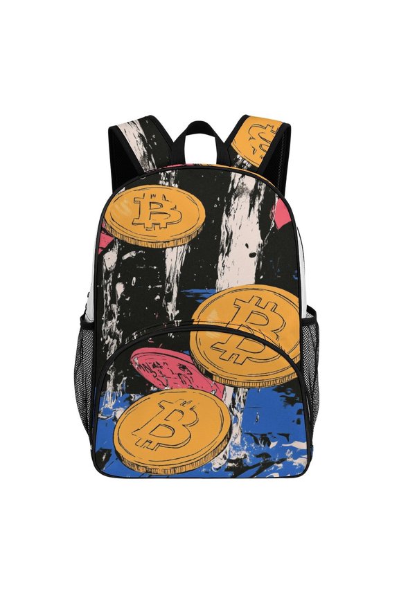 Bitcoin Coins Splashing Water Backpack Travel Laptop Casual College Daypack Back to Bag