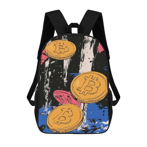 Bitcoin Coins Splashing Water Travel Backpack 17 Inch Laptop Bag Student Backpack