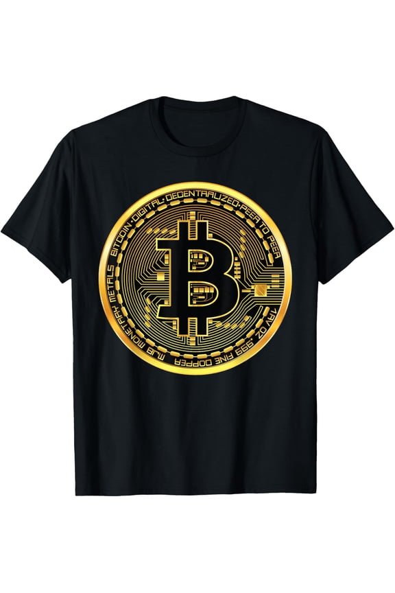 Bitcoin Crypto Currency BTC Block Chain Techie Gold Coin T-ShirtMen and women can wear, black T-shirts, gifts. Age: M,L，XL 2XL, 3XL, 167XL