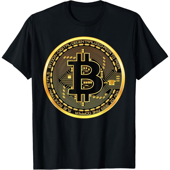 Bitcoin Crypto Currency BTC Block Chain Techie Gold Coin T-ShirtMen and women can wear, black T-shirts, gifts. Age: M,L，XL 2XL, 3XL, 167XL