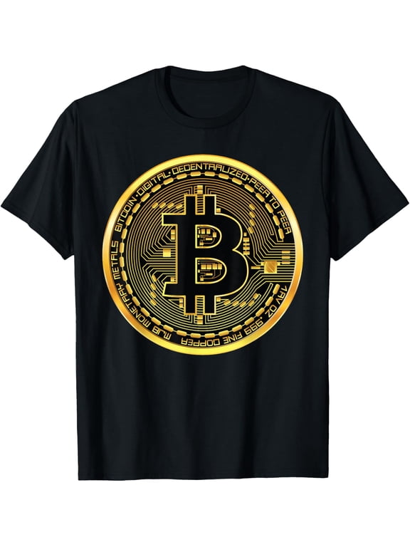 Bitcoin Crypto Currency BTC Block Chain Techie Gold Coin T-ShirtMen and women can wear, black T-shirts, gifts. Age: M,L,XL 2XL, 3XL, 167XL