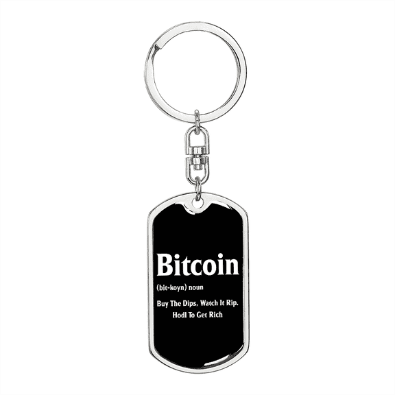 Bitcoin Definition Crypto Dog Tag Keychain Stainless Steel Silver Tone or Gold Tone