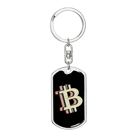 Bitcoin Dollar Sign Crypto Stainless Steel or 18k Gold Premium Swivel Dog Tag Keychain