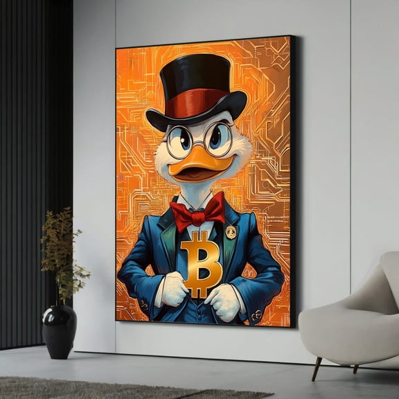 Bitcoin Duck Canvas Painting, Crypto Artwork, Modern Pop Art Wall Decor, Unique Gift For Cryptocurrency Lovers, Unframed Poster Size 16x24