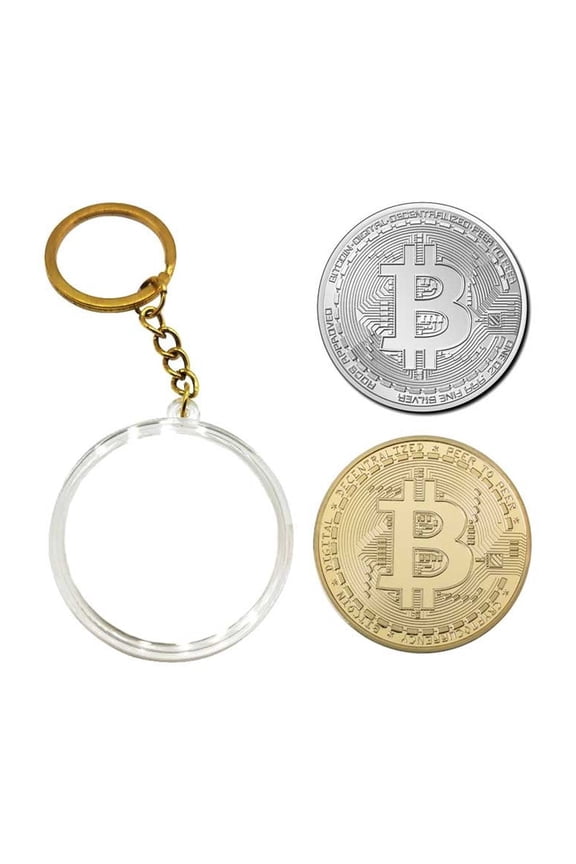 Bitcoin Gold & Silver Gift Set Collectors Edition 40mm Coin Includes a Keychain