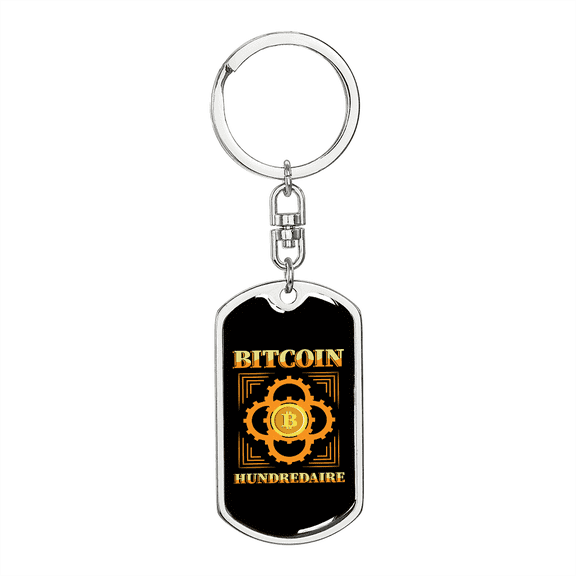 Bitcoin Hundredaire B Crypto Stainless Steel or 18k Gold Premium Swivel Dog Tag Keychain