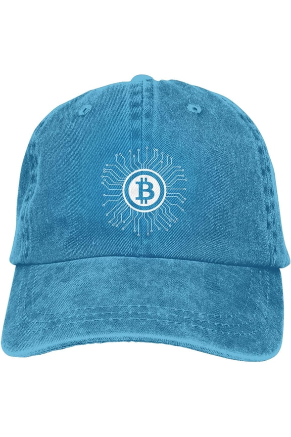 Bitcoin Logo Bitcoin Sign Hat Distressed Cotton Washed Baseball Cap Black Funny Denim Hats Unisex Adjustable