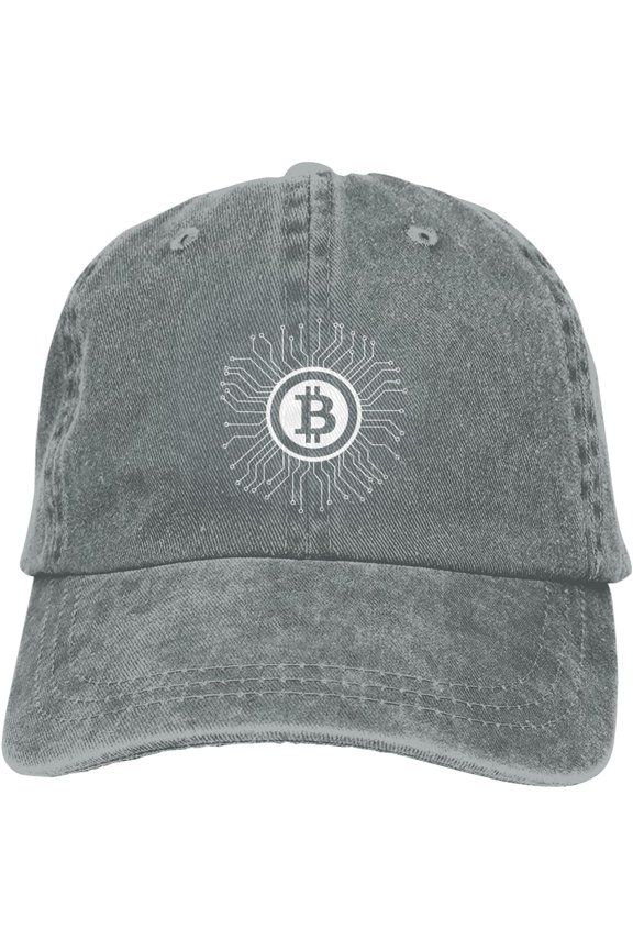 Bitcoin Logo Bitcoin Sign Hat Distressed Cotton Washed Baseball Cap Black Funny Denim Hats Unisex Adjustable