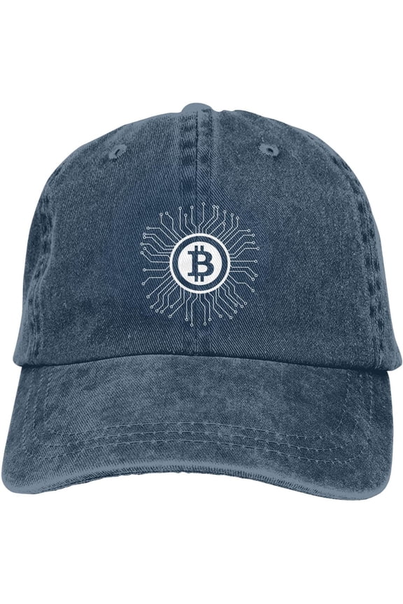 Bitcoin Logo Bitcoin Sign Hat Distressed Cotton Washed Baseball Cap Black Funny Denim Hats Unisex Adjustable